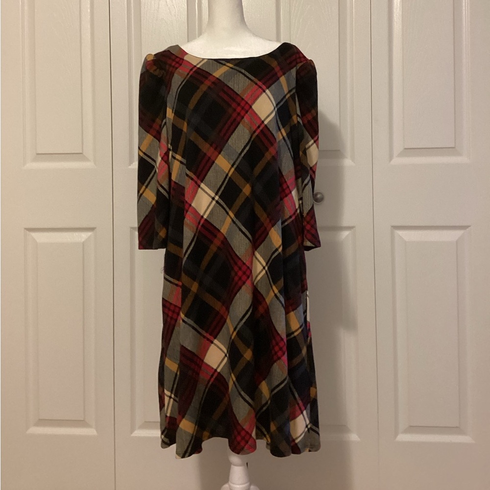 JH 3/4 Sleeve Plaid Shift Dress size XL